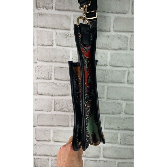 Spartina 449 Crossbody Messenger Black Floral Paisley Retired Print - Picture 6 of 13